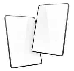 Two tablet computers with blank screens, isolated on white background