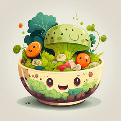 Cute Cartoon Salad Bowl made with Generative AI technology