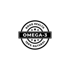 simple omega 3 seal vector or omega 3 label vector on black background. omega 3 label vector for natural product. The best omega 3 stamp vector isolated on black background.