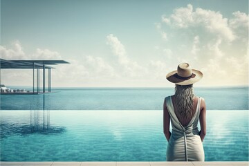 Fototapeta na wymiar woman enjoying luxury hotel infinity pool , ai generated
