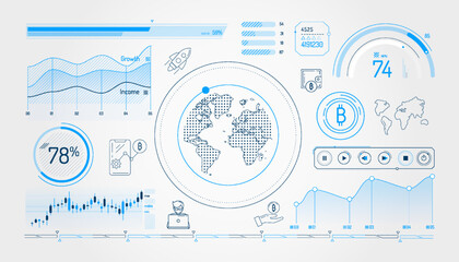 Set of infographic elements about bitcoin growth.