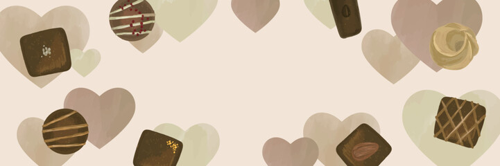 チョコレートとハートの水彩背景