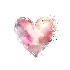 Watercolor Heart Isolated, Love Splash Symbol, Generative AI Illustration
