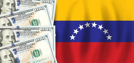 Obraz premium Dollars on flag of Venezuela, Venezuelan finance, subsidies, social support, GDP concept