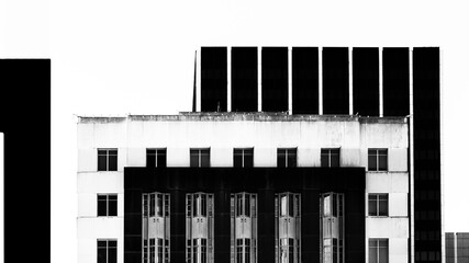 Building façade of rustic black and white architectural design