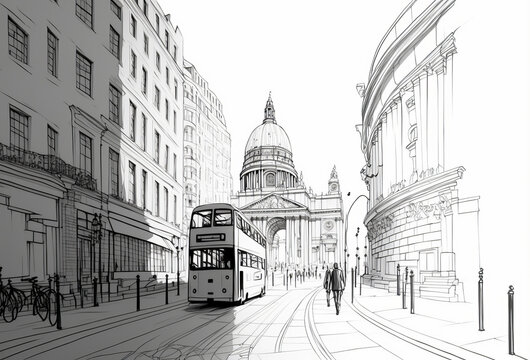 View of London city in a hand drawn sketch style. Generative ai