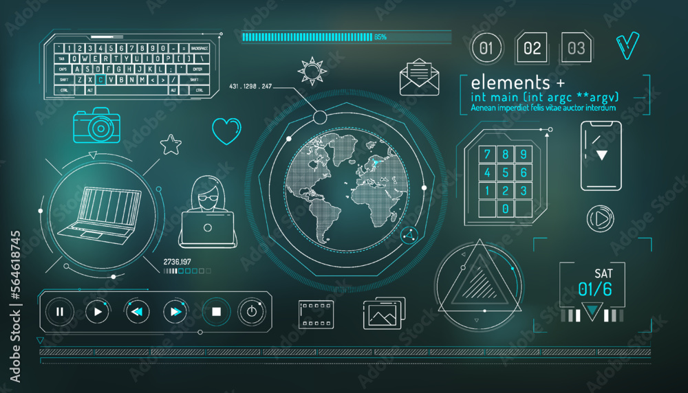 Wall mural set of infographic elements about internet communication and global network.