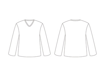 Vネック Tシャツ 長袖 テンプレート 表裏 白