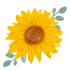 Watercolor sunflower floral compostition. Yellow flowers garden farmhouse border. Hand drawn watercolor illustration isolated. Autumn flowers Thanksgiving fall