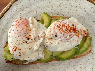 Poached egg and avocado on toast