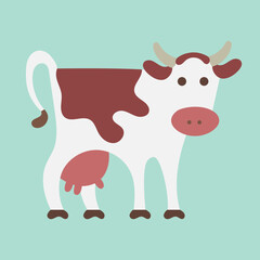 Cow icon - hand drawn vector illustration. Flat color design.