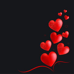 Glittery red hearts background