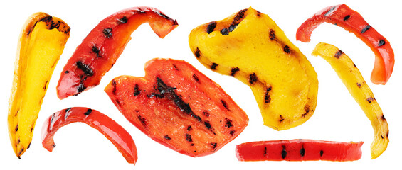 Grilled bell pepper slices isolated on white background. Collection with clipping path.