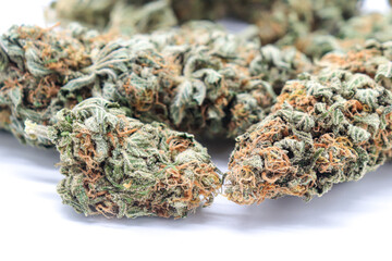 Weed buds on white background. Isolated drug