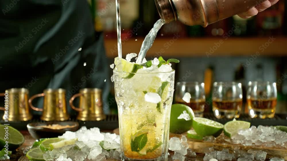 Aufkleber super slow motion of preparing mojito drink with speed motion. filmed on high speed cinema camera, 1