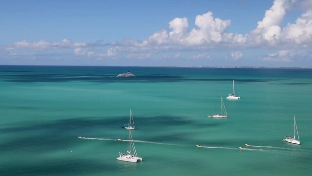 St Maarten Caribbean Marigot Marina Fort Louis yachts jetski. French side of island. Cruise ship vacation destination. Resort, yacht, sailboat harbor and marina. 