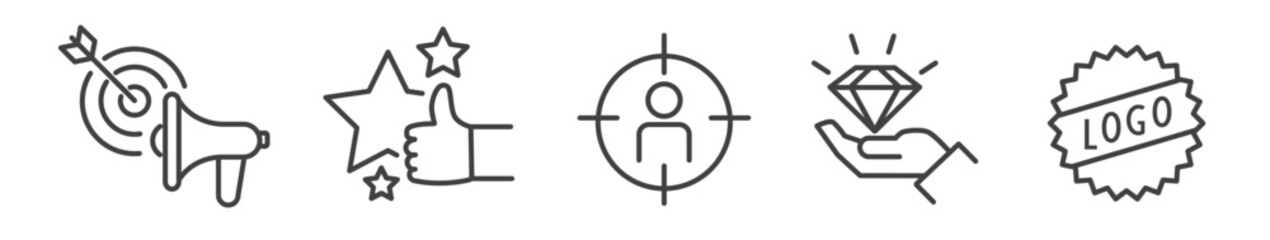 Collection of branding and Corporate Identity Vector Line Icons. Pictogram Set on white Background