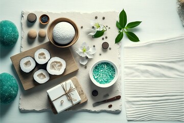 spa still life with soap and towel, ai generated