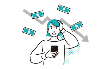 株が下落してショックを受ける女性