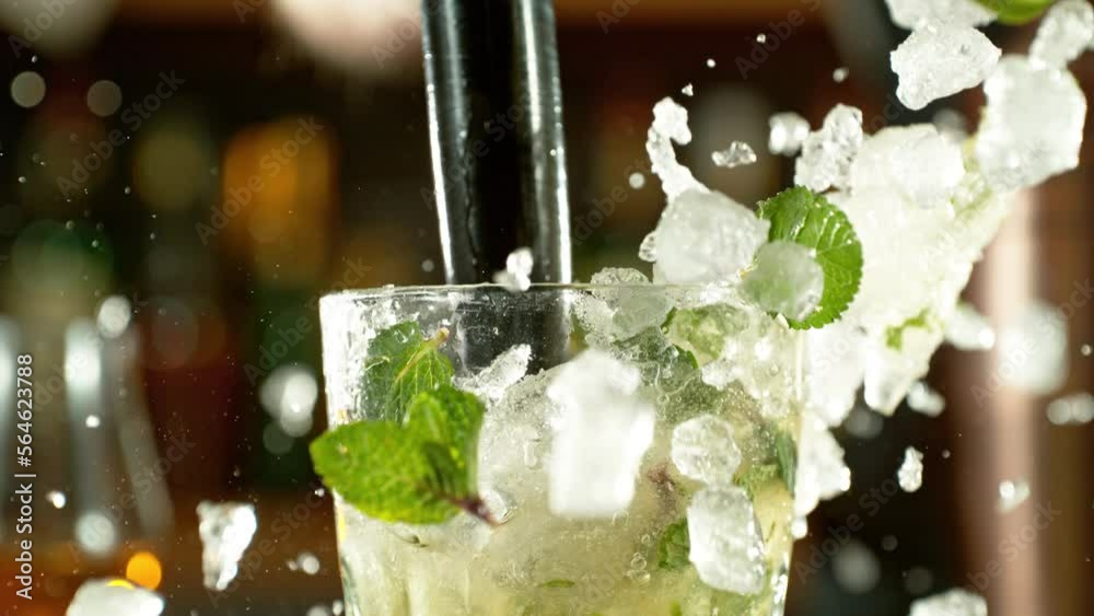 Aufkleber super slow motion of preparing mojito drink with speed motion. filmed on high speed cinema camera, 1