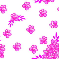 Fototapeta na wymiar Pattern. Pink floral illustration on a white background. Love heart for valentines day background. Design clip art.