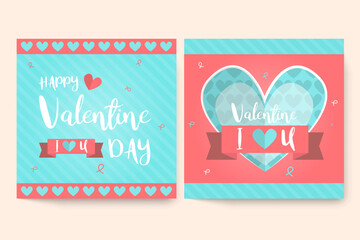 Set of Valentine's day greeting cards with hand written greeting happy valentine day and i love you on background. Happy Valentine's day, Love you word concept.