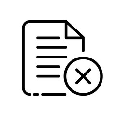 Document line icon. Agreement, cross, unavailable, removed, declaration, shares, signature, protocol, order, form, pencil, pen, statement, guarantee. Business concept. Vector black line icon