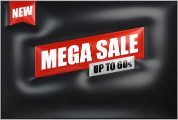 Awesome inflated modern 3d banner for Mega sale, offers and discounts in black and red colors. Sale background, vector illustration