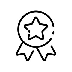 Achievement line icon. Ward, medal, champion, ribbon, leader, star, hand, victory, position, championship, standings. competition concept. Vector black line icon on white background