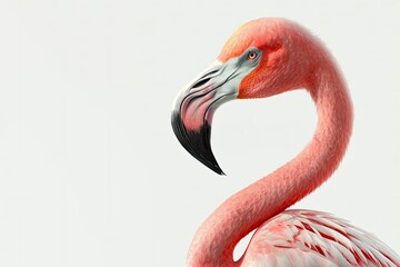 Obraz premium Beautiful Flamingo isolated on white. Close up of pink flamingo bird isolated on white background. generative ai