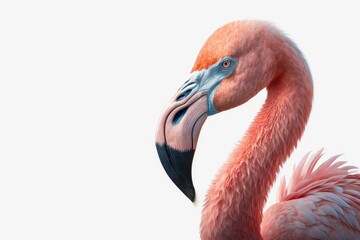 Beautiful Flamingo isolated on white. Close up of pink flamingo bird isolated on white background. generative ai