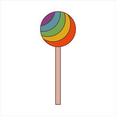 Funky, hipster sticker of lollipop in groovy style