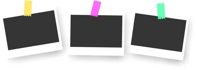 Realisctic retro photo frames. Snapshots on tape. Booth empty teplate for collage