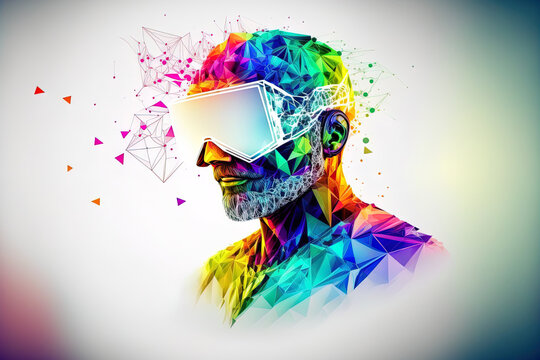 illustration holographic low poly man with vr headset