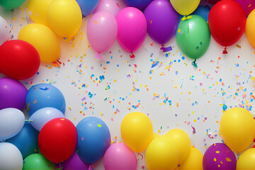 A 3D render of a group of balloons in different colors and shapes