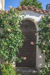 Fototapeta na wymiar entrance to the house wirh roses