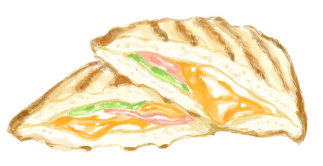 おいしそうなホットサンドの水彩イラスト(透過PNG)