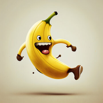 funny banana character isolated on white background. 3d illustration. Created by AI