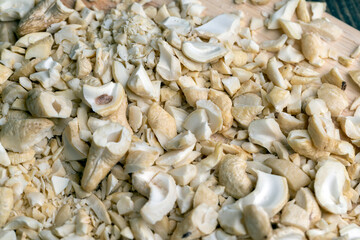 Hard roasted and peeled cashew nuts on the table