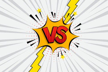 Versus VS letters fight white backgrounds in flat comics style design with halftone, lightning. Vector illustration