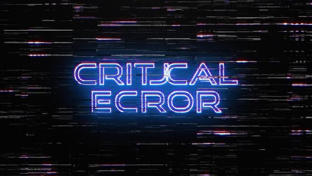 Critical Error glitch neon blue text effect with silver flash flickering light loop cinematic title animationn backgroud 4K 3D isolated seamless loop You Win glitch text effect