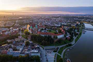 Obraz premium Krakow, Cracow, Lesser Poland Voivodeship. Krakus Mound, Market Square in Krakow, Wawel Castle and other popular buildings and architecture in Krakow.