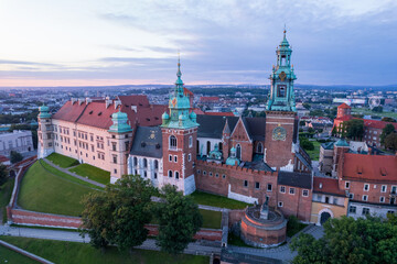 Obraz premium Krakow, Cracow, Lesser Poland Voivodeship. Krakus Mound, Market Square in Krakow, Wawel Castle and other popular buildings and architecture in Krakow.