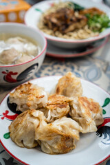 Close Up View of Fried Dumplings or Gyoza