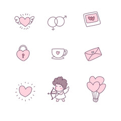Flat Design with happy valentine's day with icons