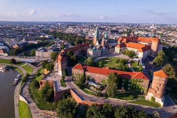 Krakow, Cracow, Lesser Poland Voivodeship. Krakus Mound, Market Square in Krakow, Wawel Castle and other popular buildings and architecture in Krakow.