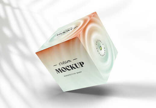 Square Packaging Box Mockup &ndash; Versatile Product Packaging for Creams, Food Items, Tea Products, Skincare, Organic and Gift Branding &ndash; Floating Scene with Natural Shadows