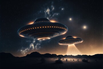 Fototapeta na wymiar ufo in the night made with generative ai