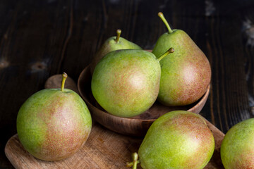 Whole ripe green pears, close up