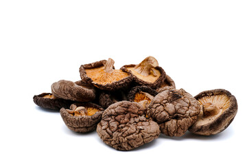Dried Shiitake Mushroom isolated on white background.